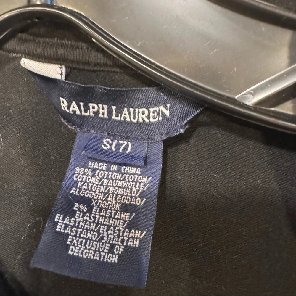 GIRLS POLO RALPH LAUREN DRESS Sz 7 BLACK COTTON BLUE HORSE BUTTON FRONT